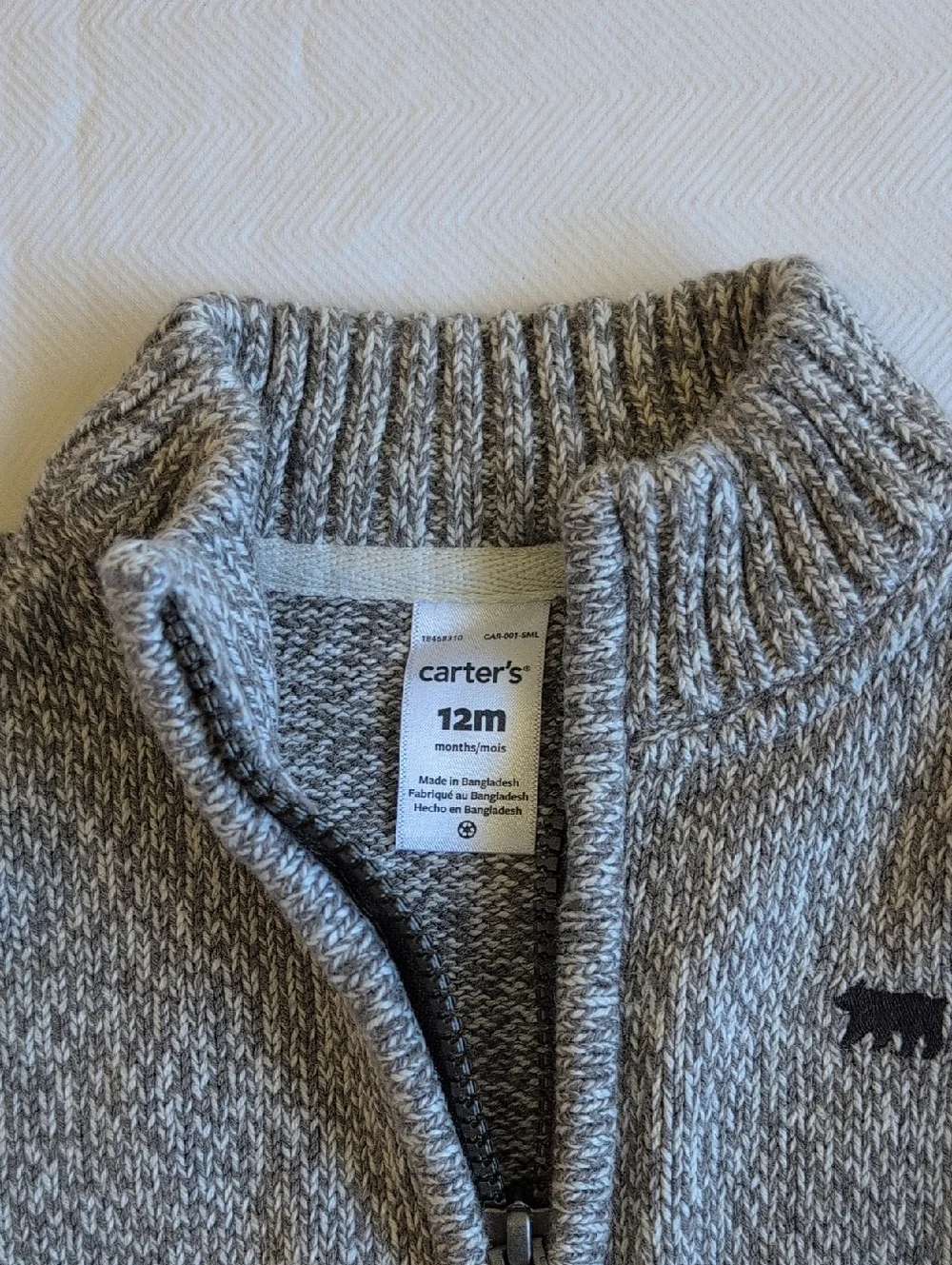 carter's cotton knit popover zip sweater gray marl 12 months baby - Picture 5 of 7